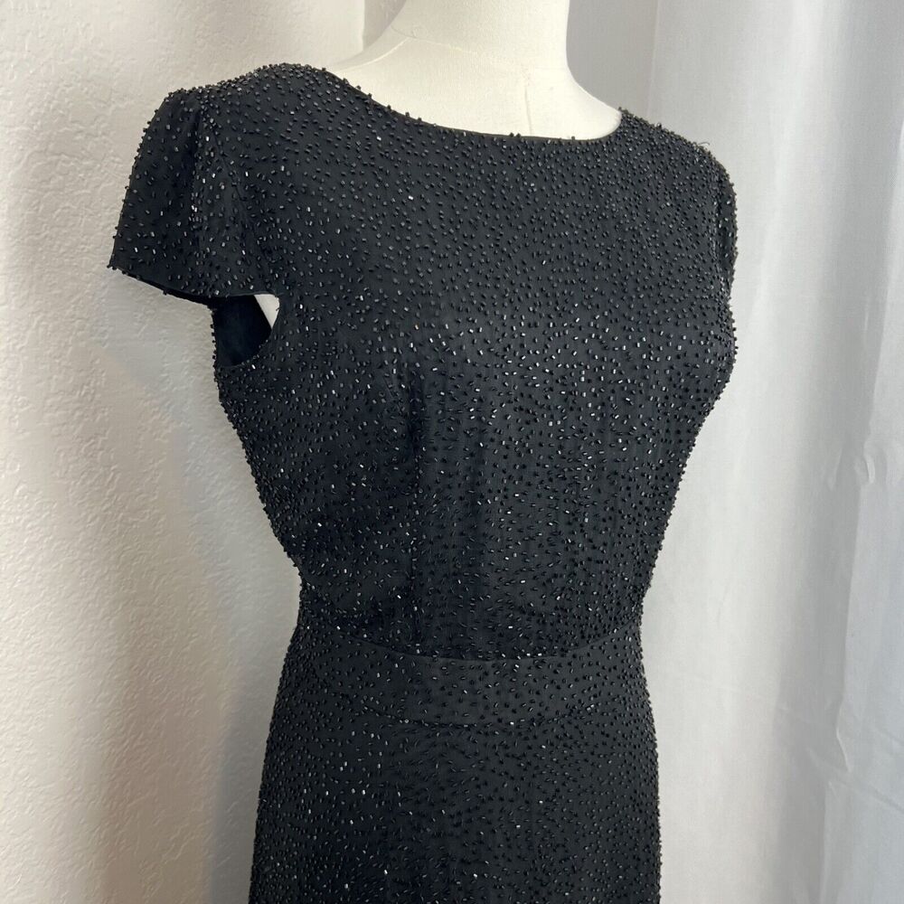 VTG Cache Mini Dress Womens‎ Small Black Beaded Tie Open Back LBD Party 90s
